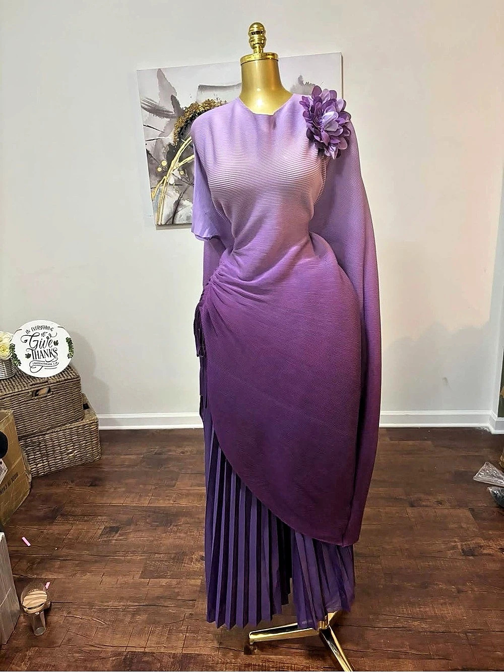Purple Drape Top & Pleated Pants Set New